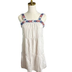 Blue Rain Embroidered White Tiered Dress Size 12 Blue Orange Burgundy